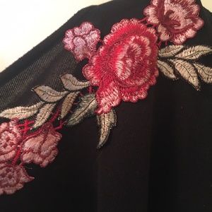 Rose Applique' Cold Shoulder Sweater